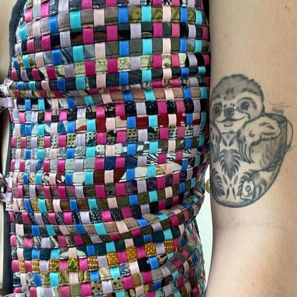 Vintage Womens Rainbow Lattice Checkered V Neck Waistcoat Vest Sz M Petite - Picture 9 of 10